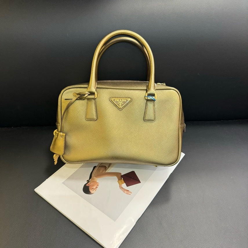 Prada Handbag Boston Metallic Gold
