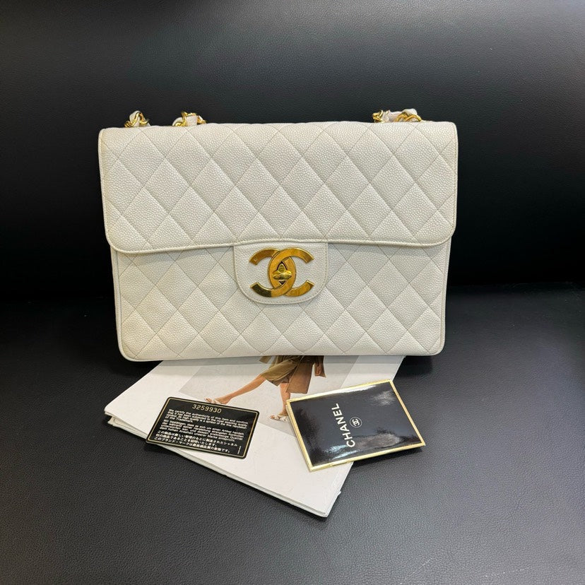 Chanel   CF Maxi White Quilted Leather Shoulder Bag xxcm