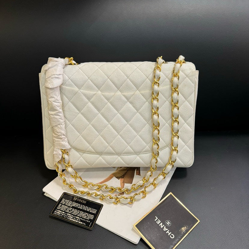 Chanel   CF Maxi White Quilted Leather Shoulder Bag xxcm