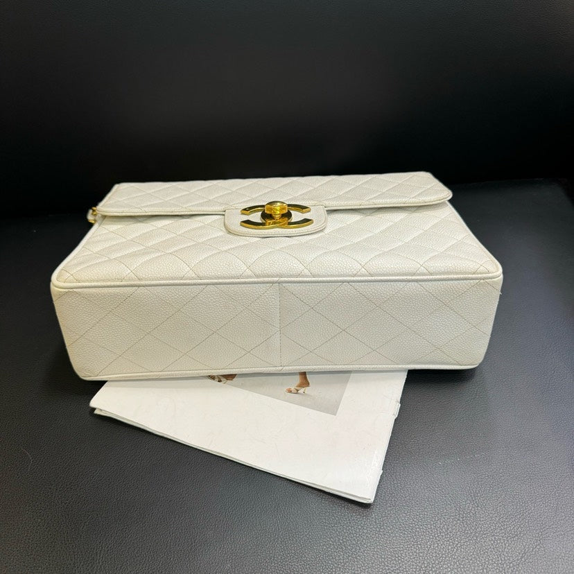 Chanel   CF Maxi White Quilted Leather Shoulder Bag xxcm