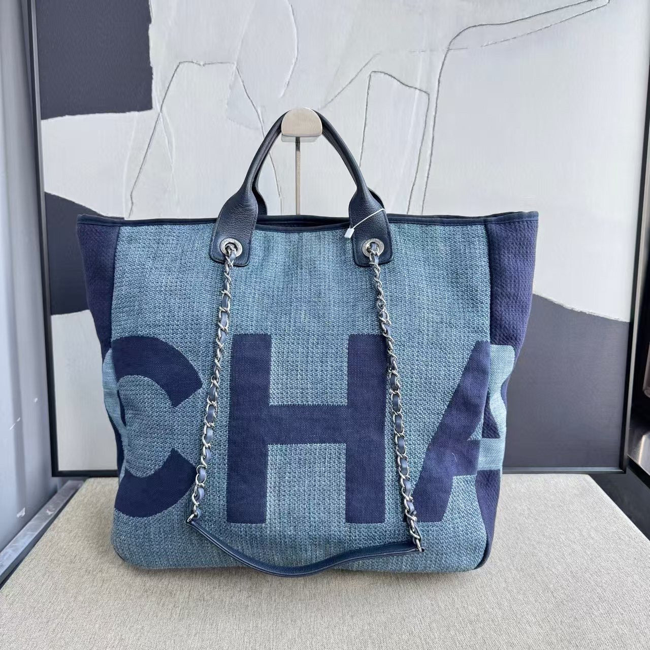 Chanel Deauville Tote Bag Blue Canvas  Large