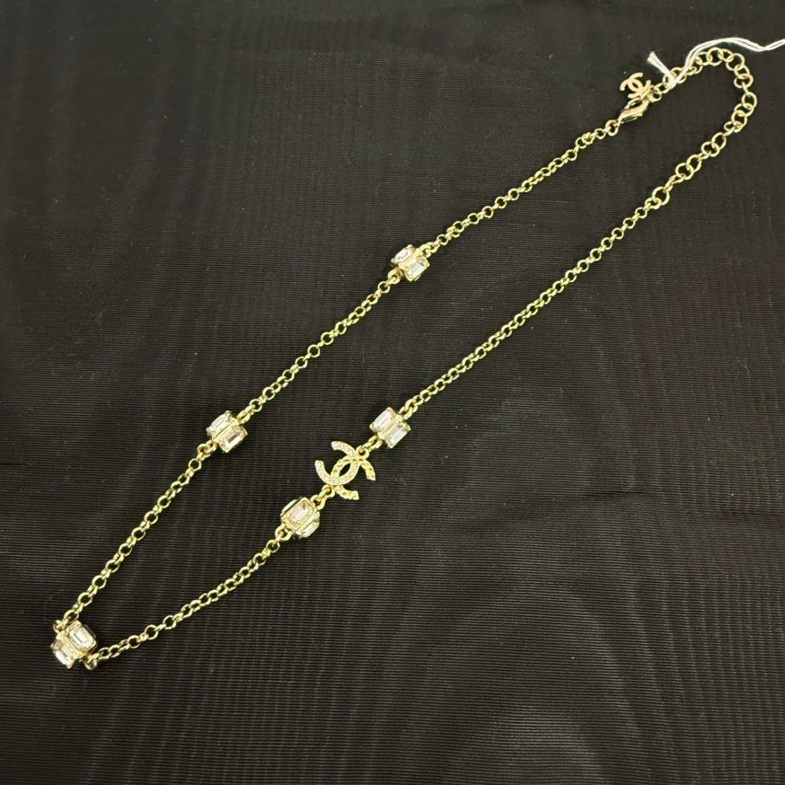 Chanel Coco Rhinestone Necklace Gold Multi-Tone