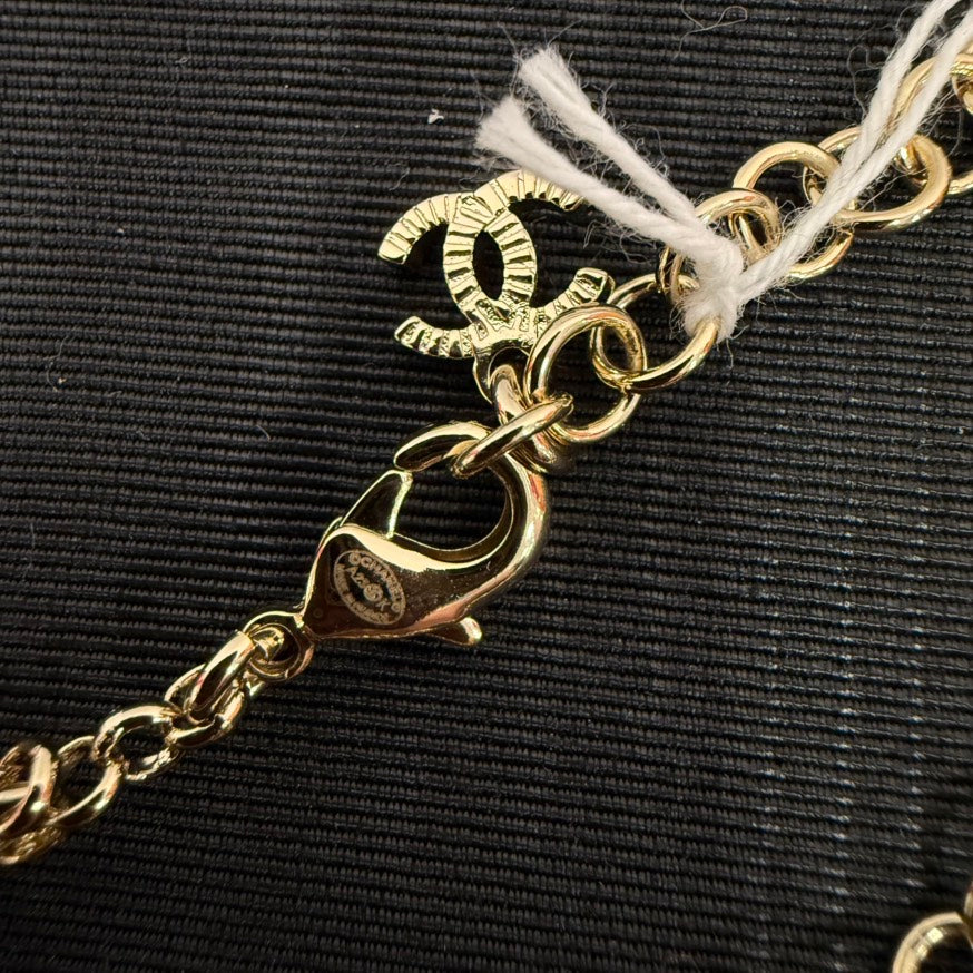 Chanel Coco Rhinestone Necklace Gold Multi-Tone