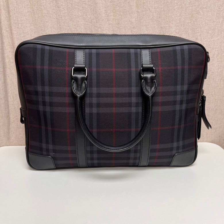 Burberry Luxury Men Haymarket Check Briefcase Handbag Black Travel Bag