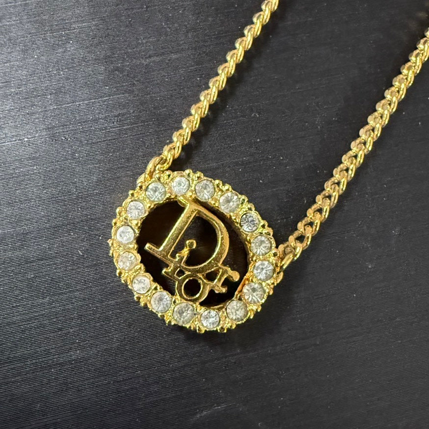Dior Jewelry Rhinestone Necklace 39-44cm Gold