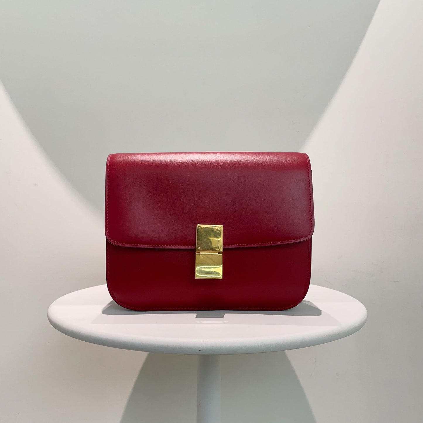Luxury Box Bag In Burgundy , Shoulder Leather Shoulder Bag