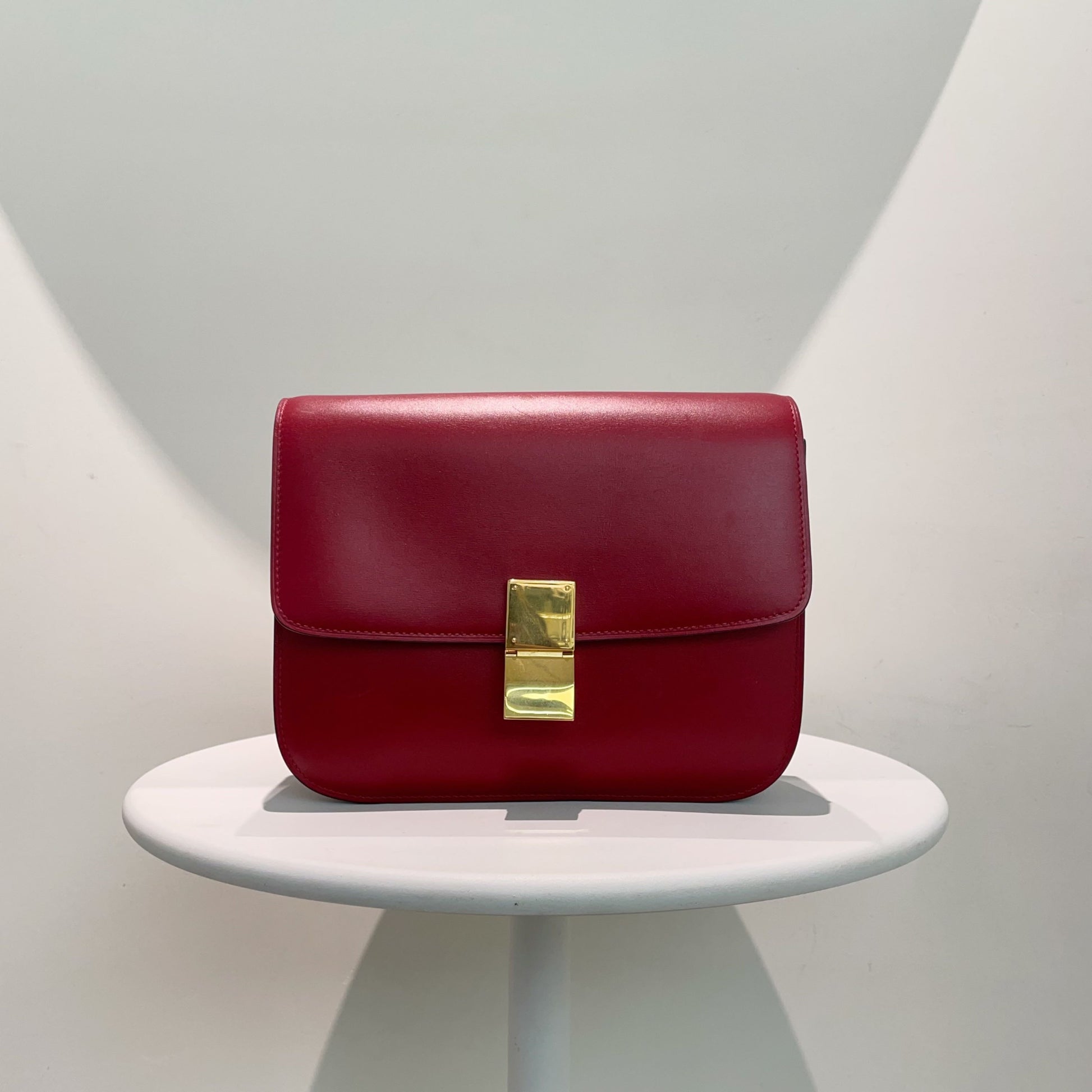 Luxury Box Bag In Burgundy , Shoulder Leather Shoulder Bag