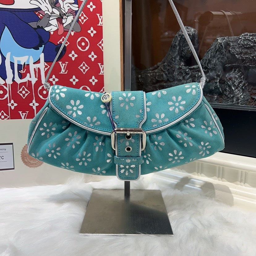 Luxury Floral Hobo Bag In Turquoise Canvas Travel Bag