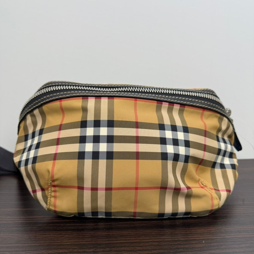 Burberry Luxury Plaid Bumbag Belt Bag Canvas Beige