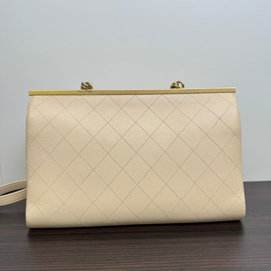 Chanel Calfskin way Flap Bag B Beige Shoulder Bag