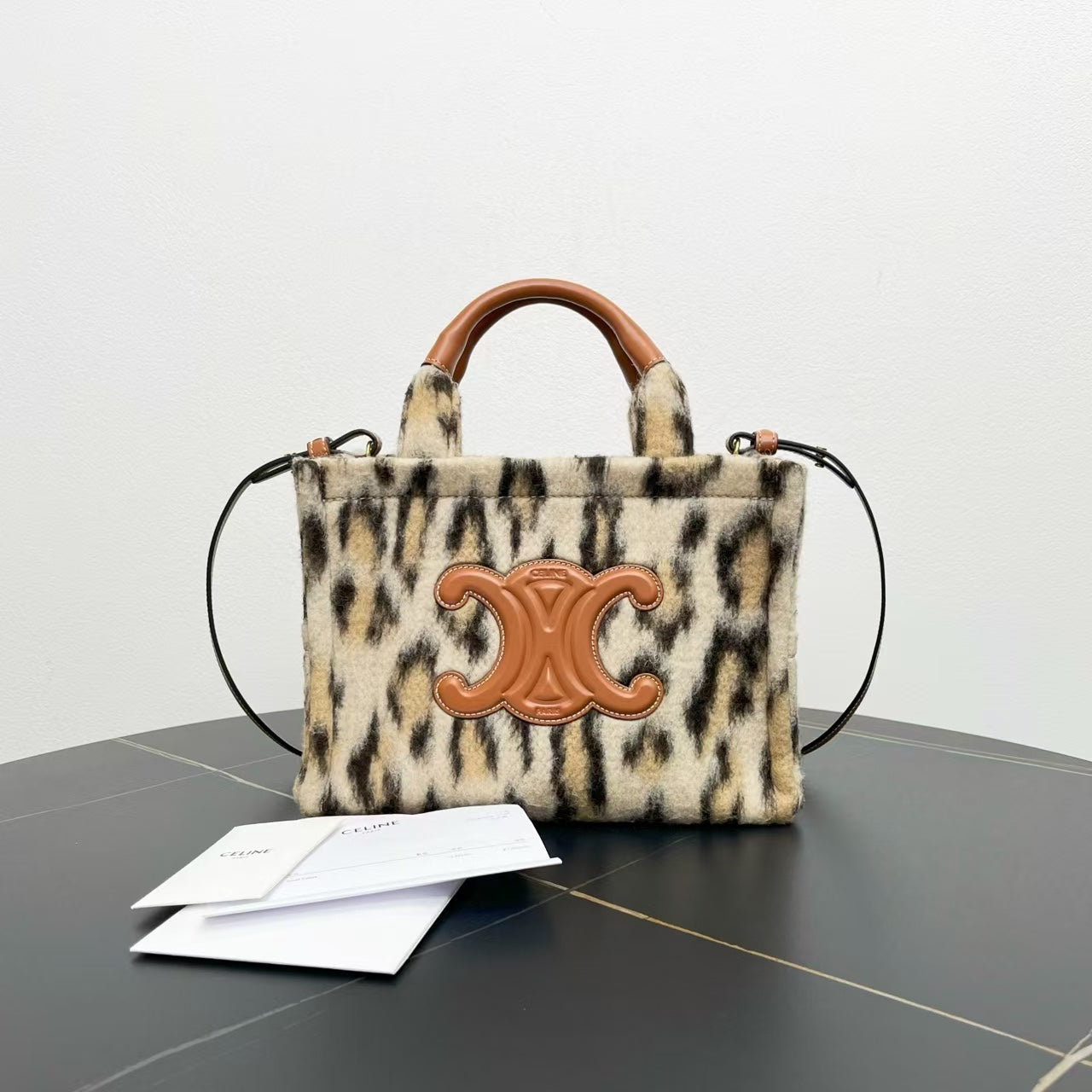 Luxury Triomphe Two Way Bag Faux Fur Beige Shoulder Bag
