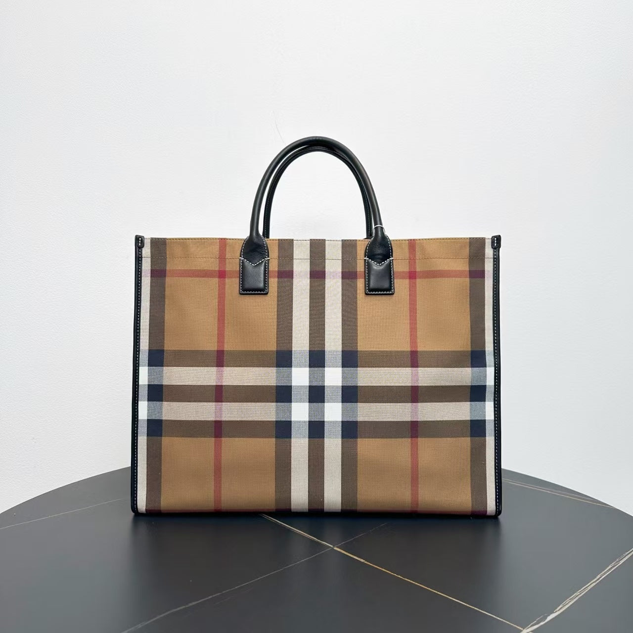 Burberry Luxury Two Way Tote Bag In Classic Check Canvas Large