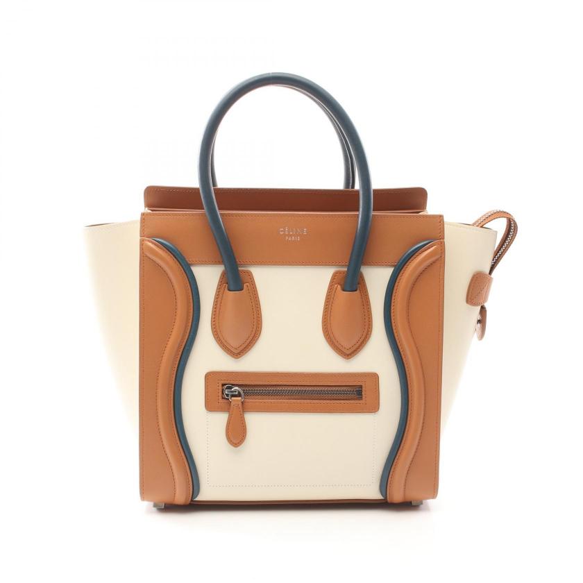 Luxury Luggage Micro Shopper Handbag Ivory Light Leather Brown Tote Bag