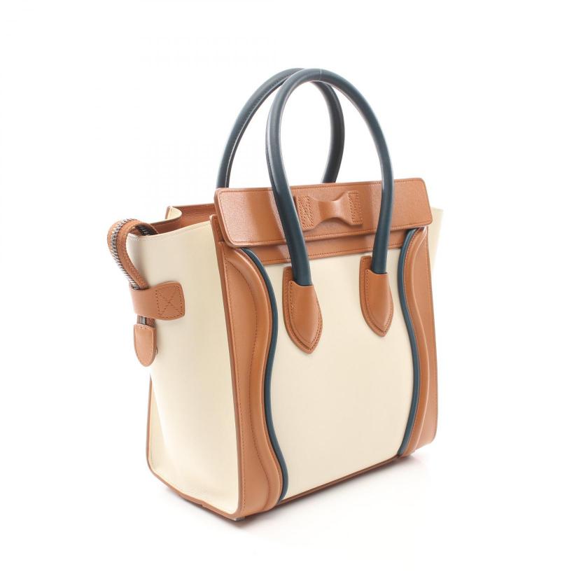 Luxury Luggage Micro Shopper Handbag Ivory Light Leather Brown Tote Bag