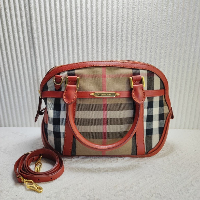Burberry Luxury Haymarket Check Satchel Bag Beige