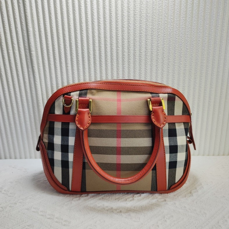 Burberry Luxury Haymarket Check Satchel Bag Beige
