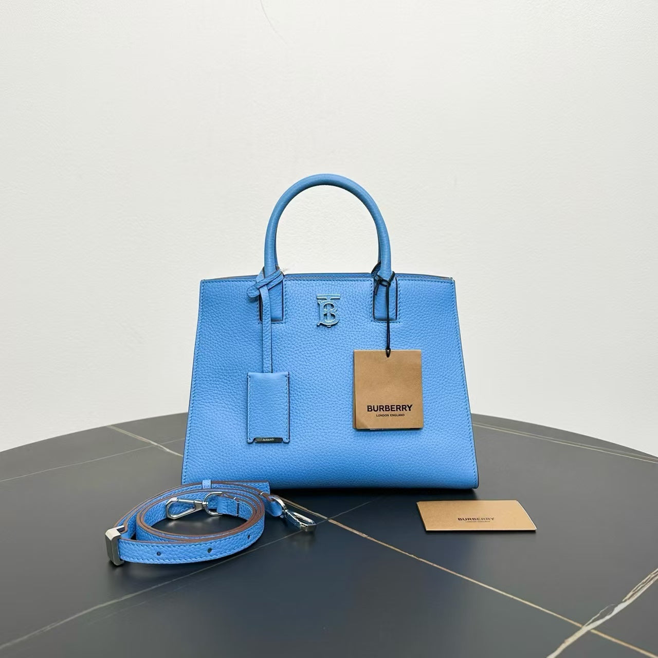 Burberry Luxury Two Way Bag In Satchel Leather Blue Satchel Bag