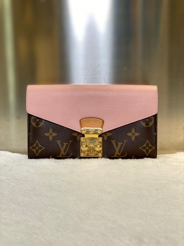 Louis Vuitton Pallas Pink Monogram Wallet with Chain Crossbody Bag