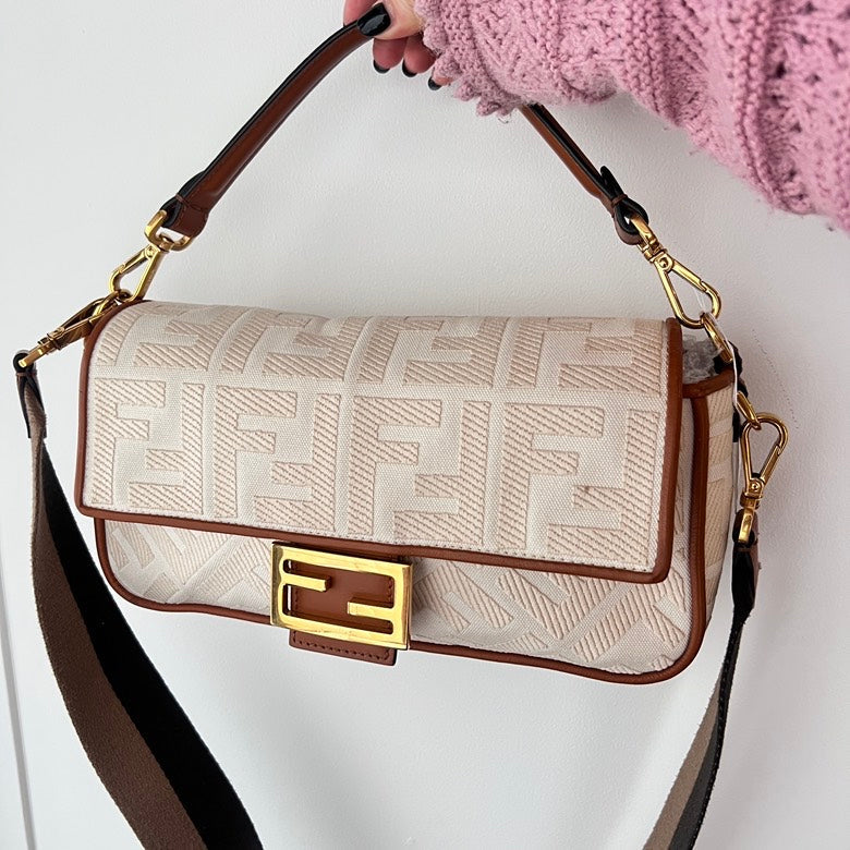 Fendi Handbag & 2way Leather Canvas Beige