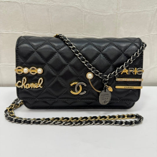 Chanel Lambskin Wallet on Chain FM Black Crossbody Bag