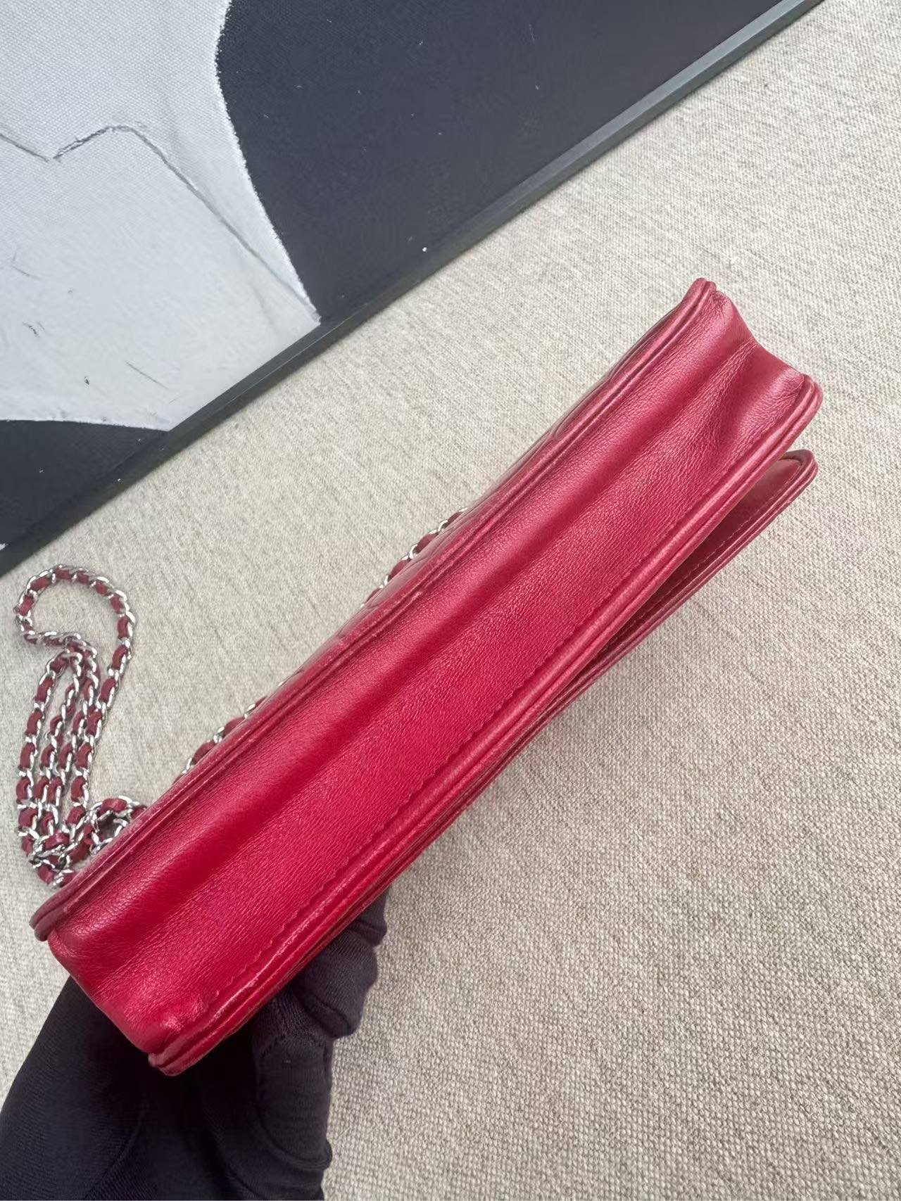 Chanel WOC Red Leather Camellia Embossed Crossbody Bag