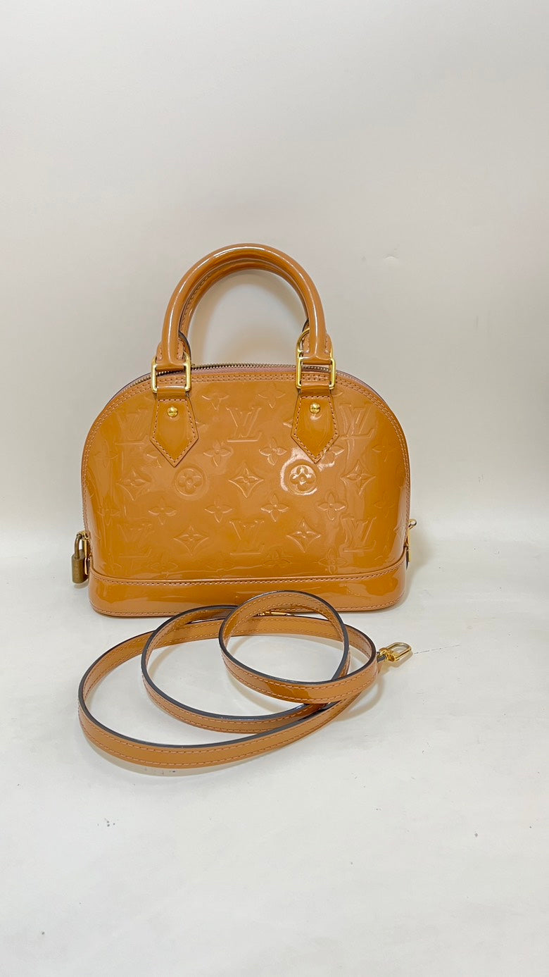 Louis Vuitton Alma Bag Patent Leather Caramel Handle Bag