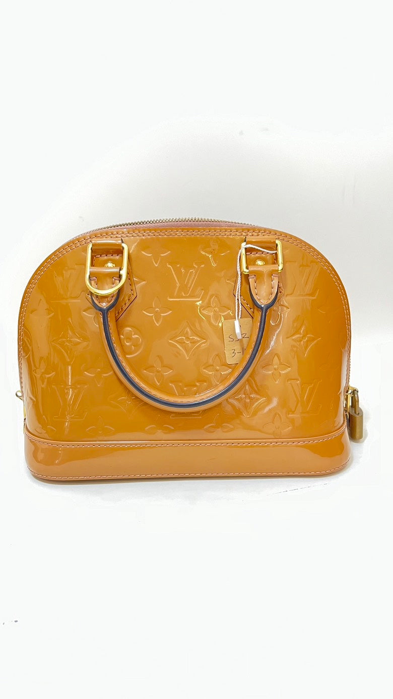 Louis Vuitton Alma Bag Patent Leather Caramel Handle Bag
