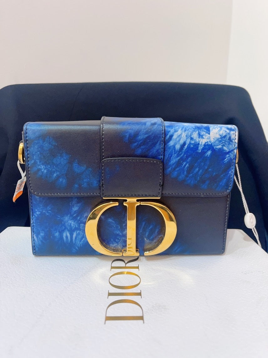 Dior Handbag Box Tie-Dye Crossbody Bag Leather Blue Mini
