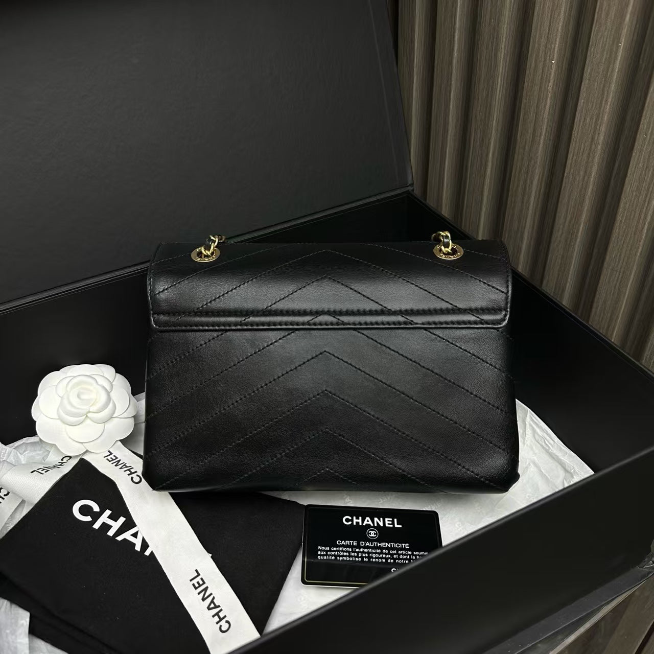 Chanel Black Leather Envelope Flap Bag Medium