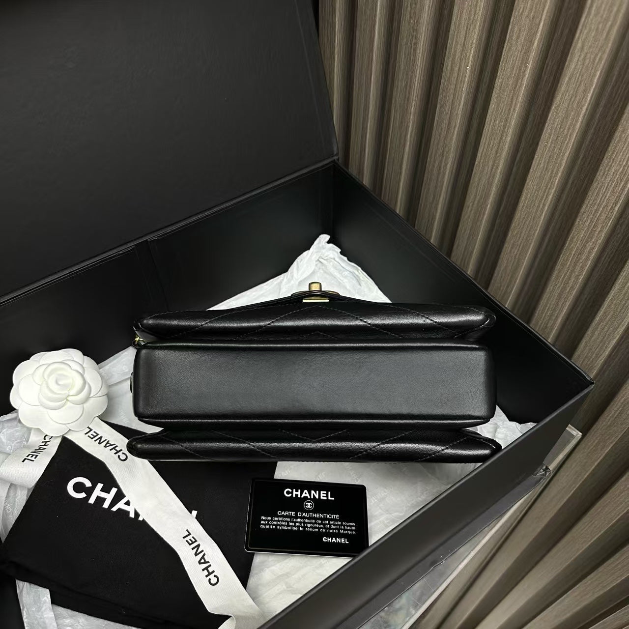 Chanel Black Leather Envelope Flap Bag Medium
