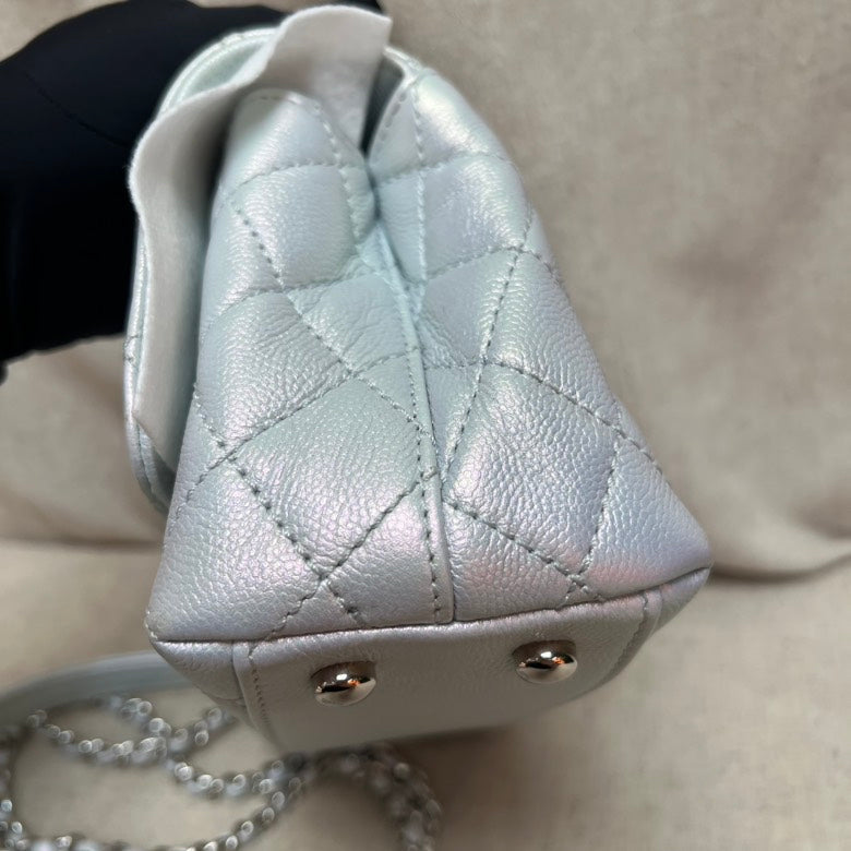 CHANEL Ivory Quilted Leather Top Handle Bag