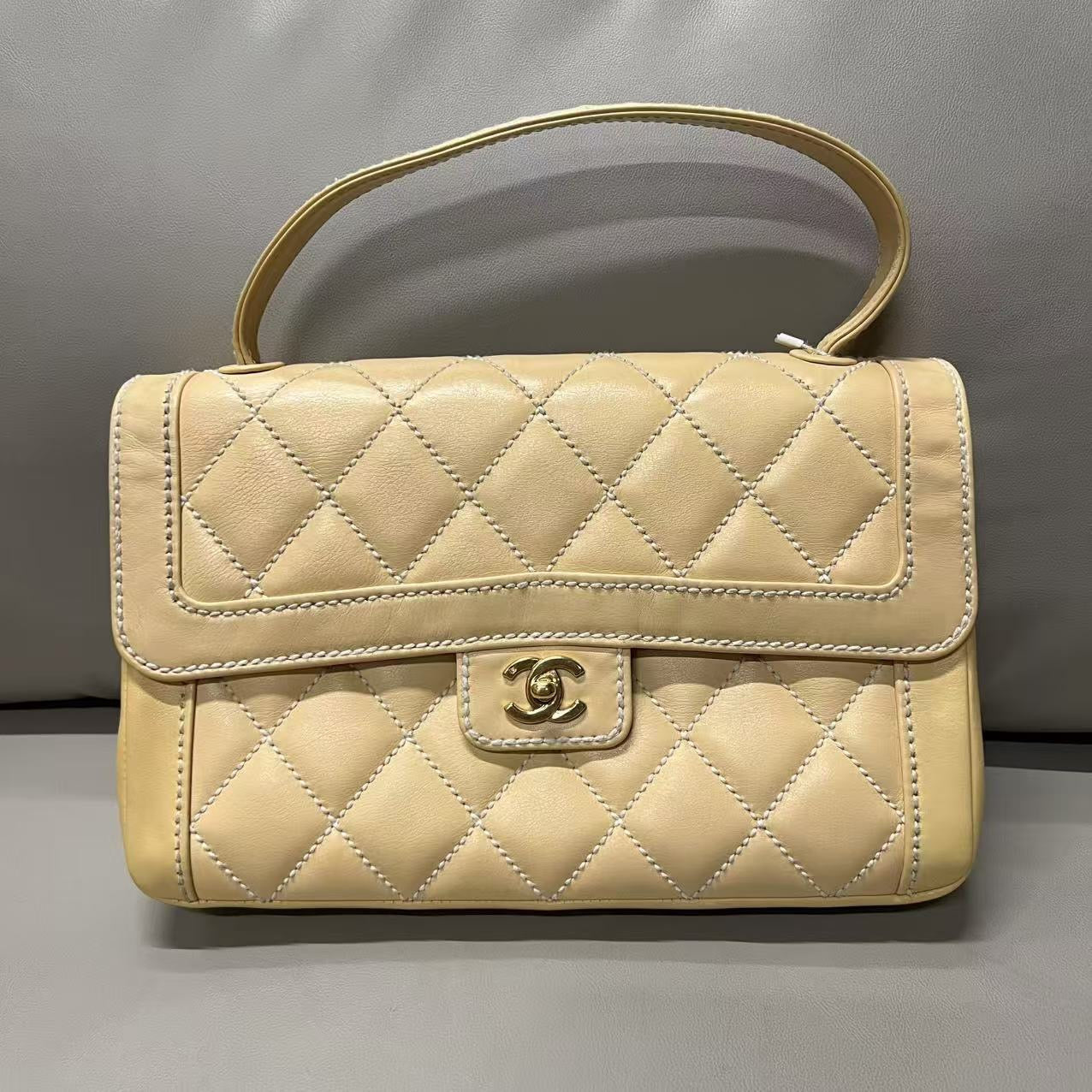 Chanel   Quilted Leather Beige Tote Bag
