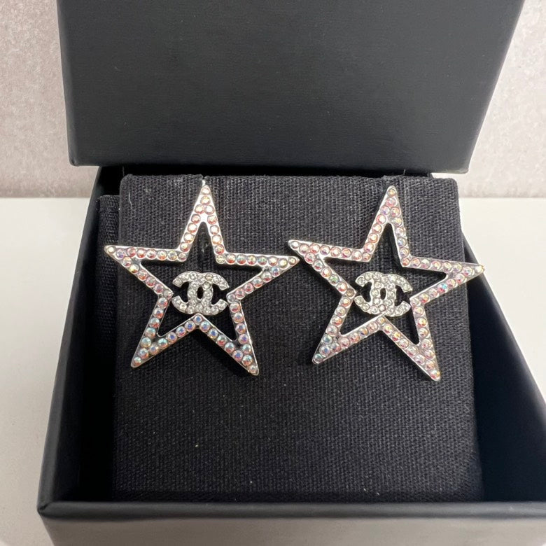 CHANEL Star Crystal Silver Earrings