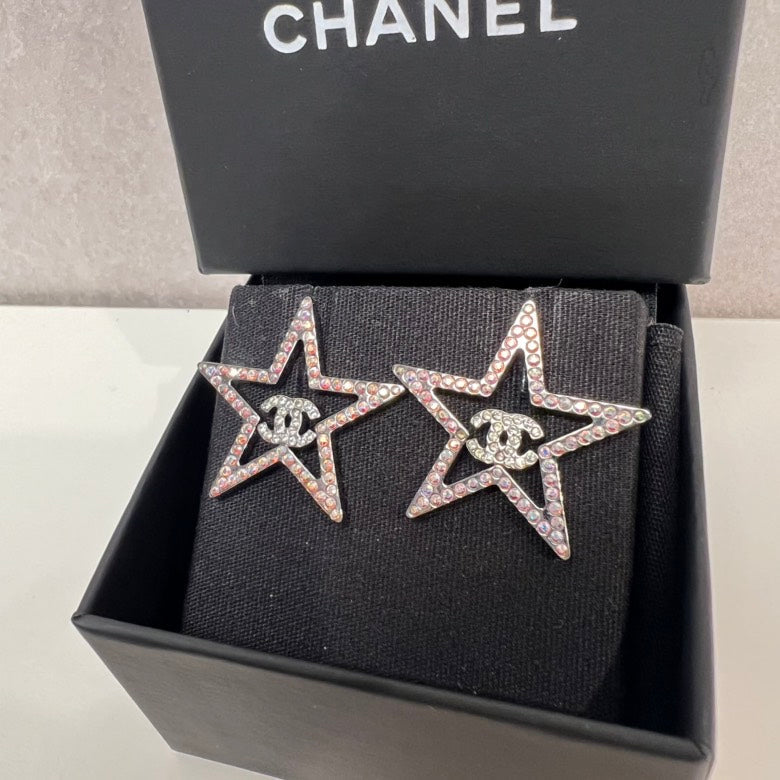 CHANEL Star Crystal Silver Earrings