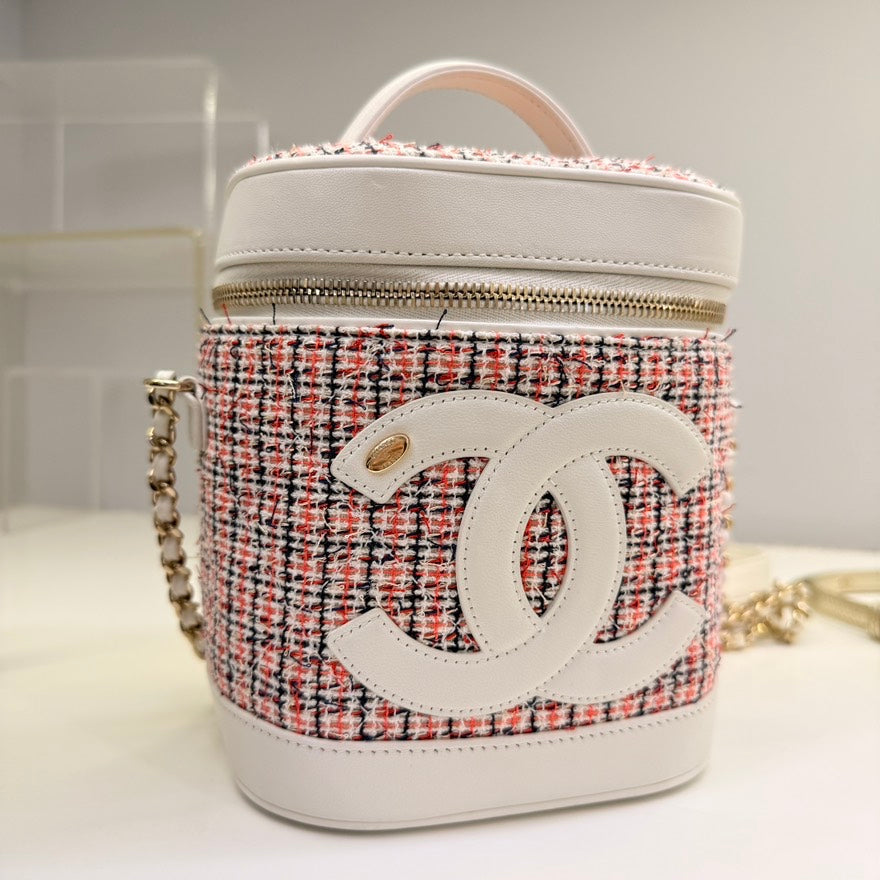 Chanel Tweed Vanity Case Bag in Pink Leather Type
