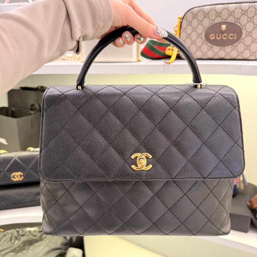 Chanel   Caviar Leather Black Top Handle Bag
