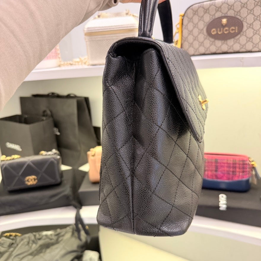 Chanel   Caviar Leather Black Top Handle Bag