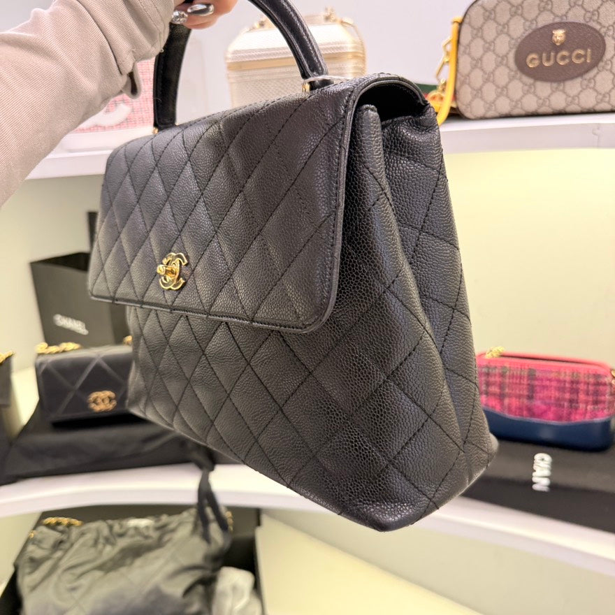 Chanel   Caviar Leather Black Top Handle Bag