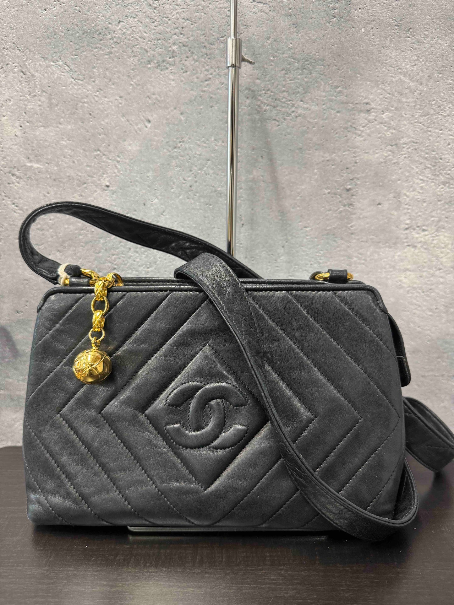 Chanel Gold Ball Crossbody JY Black Leather Bag