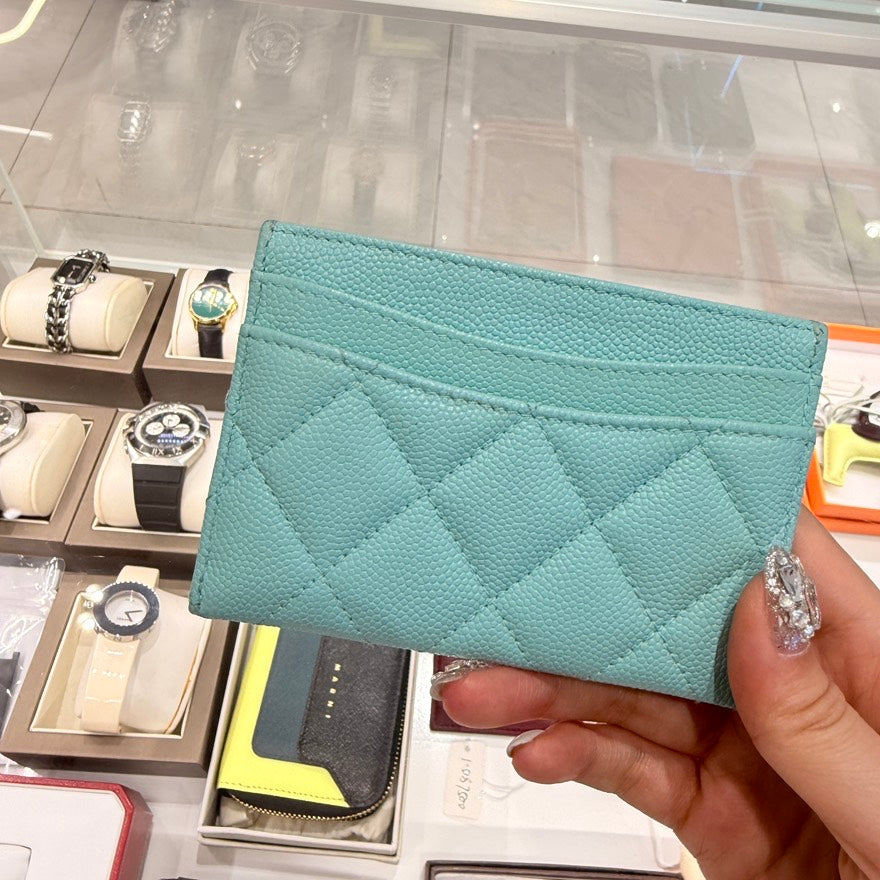 Chanel Quilted Card Case in Turquoise Leather