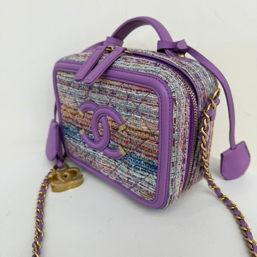 Chanel Filigree Tweed Leather way Bag Small - Lavender Crossbody
