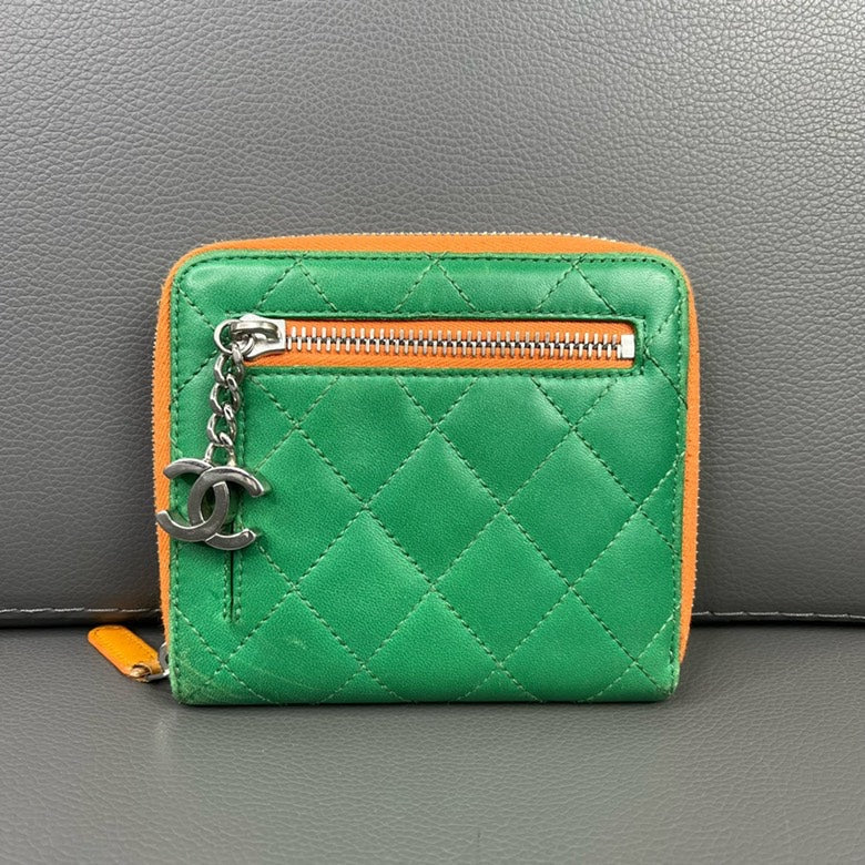 Chanel Quilted Green Leather Wallet