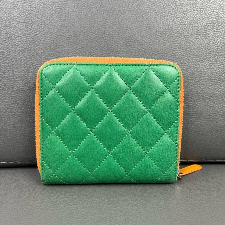 Chanel Quilted Green Leather Wallet