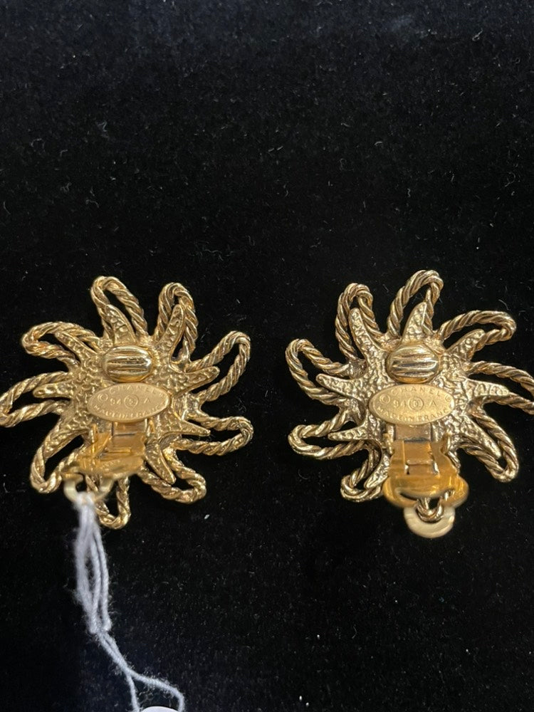Chanel Sunburst Gold Clip-On Earrings