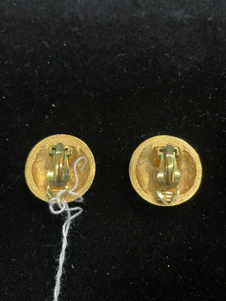 Chanel   Clip On Earrings Gold Black Floral Motif