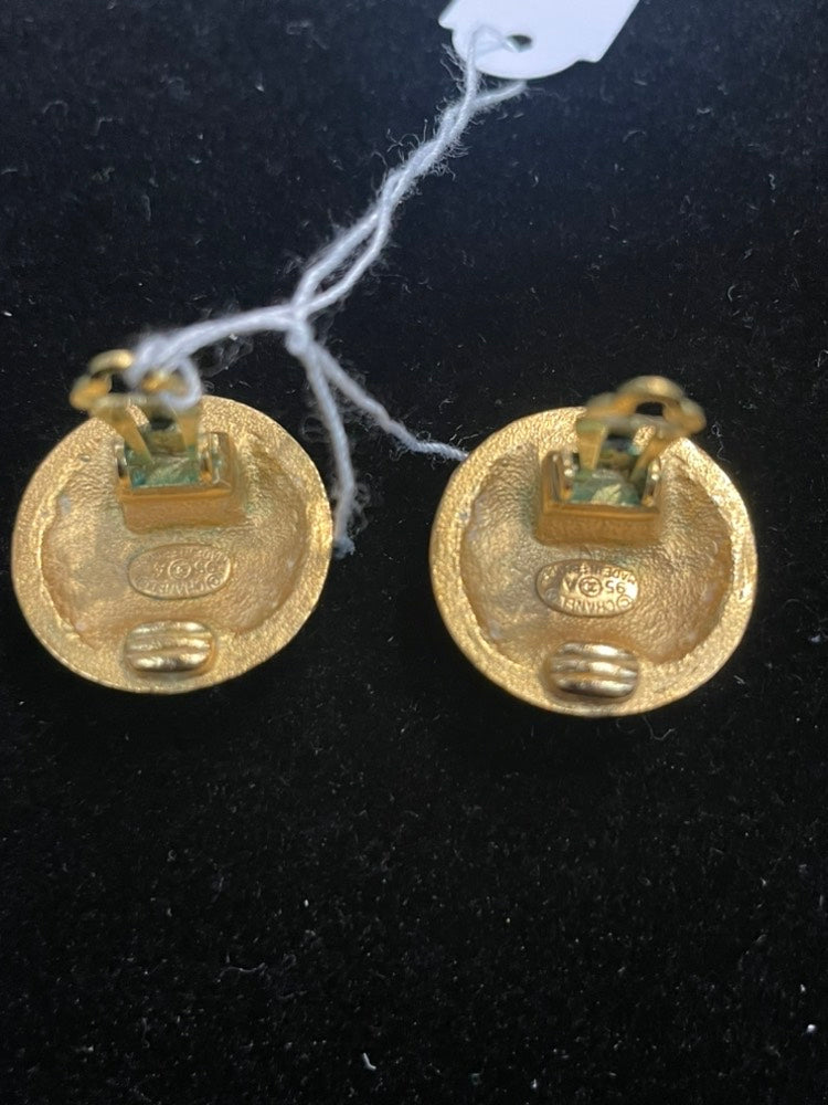 Chanel   Clip On Earrings Gold Black Floral Motif