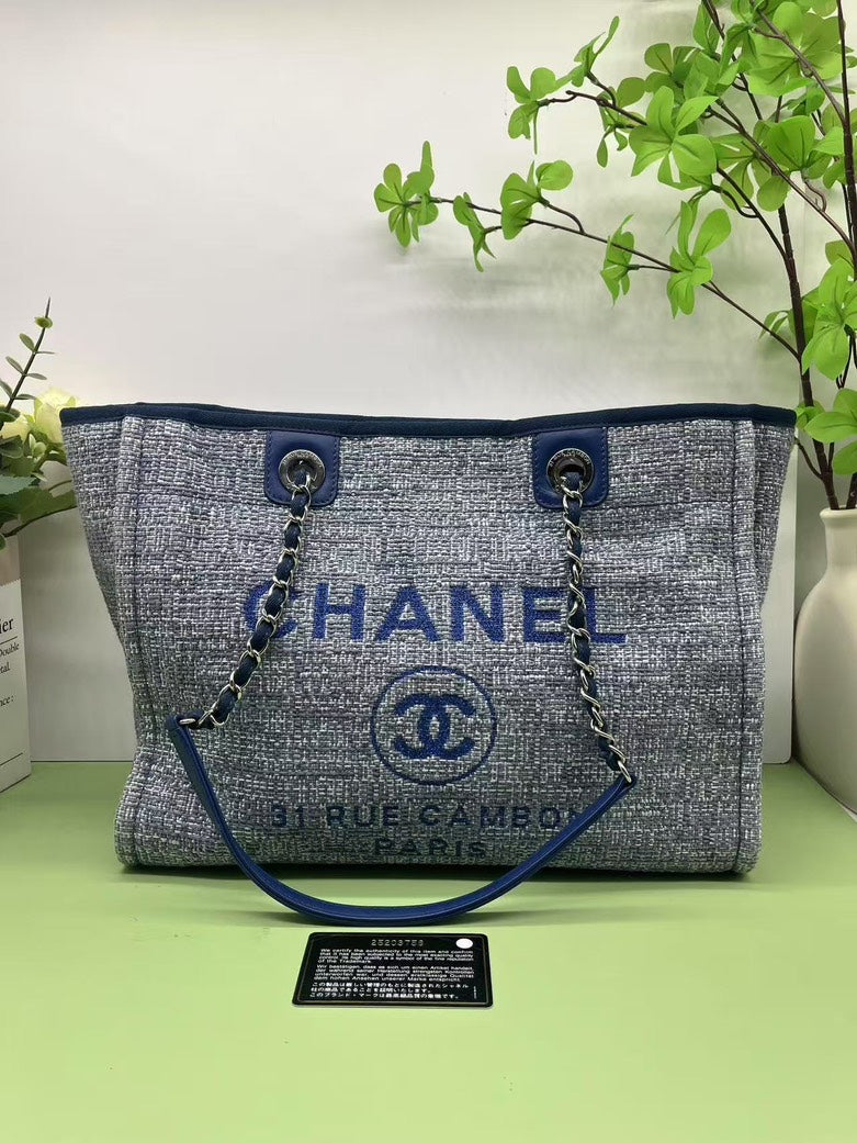 Chanel Deauville Tote Grey Fabric Bag