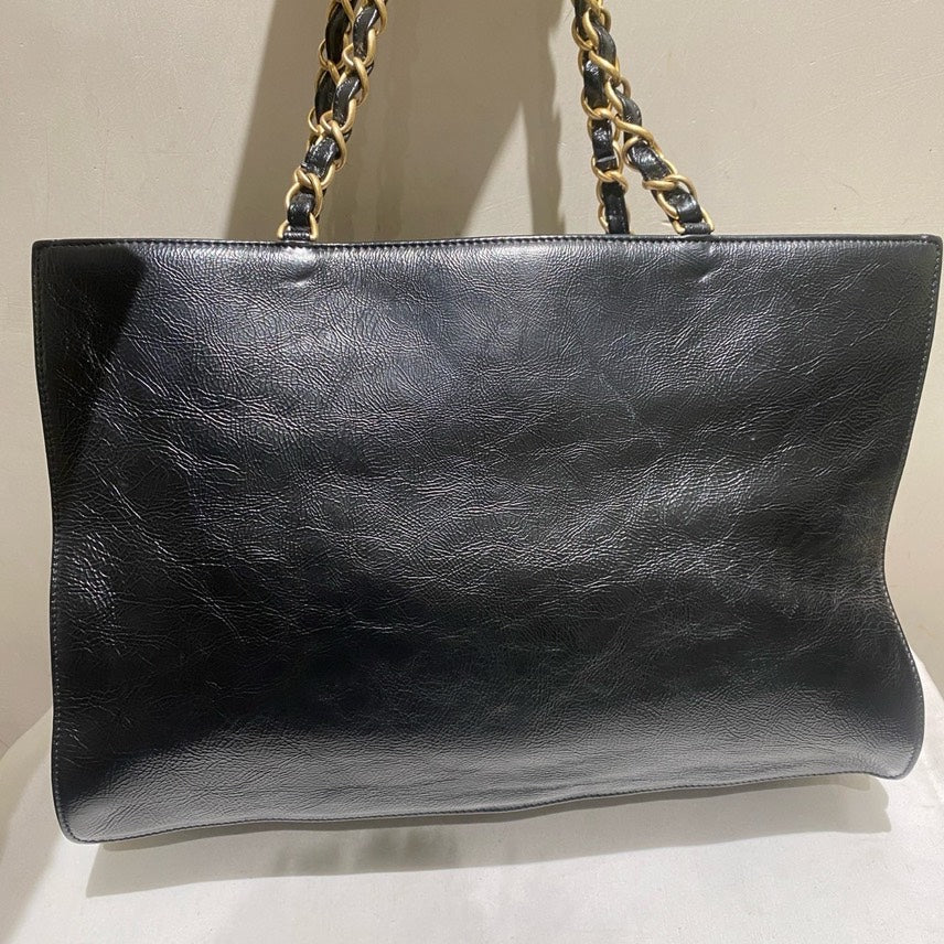 Chanel Large Shopping Bag Black Leather Tote