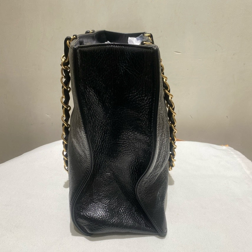 Chanel Large Shopping Bag Black Leather Tote