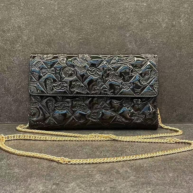 Chanel Black Embossed Leather Wallet